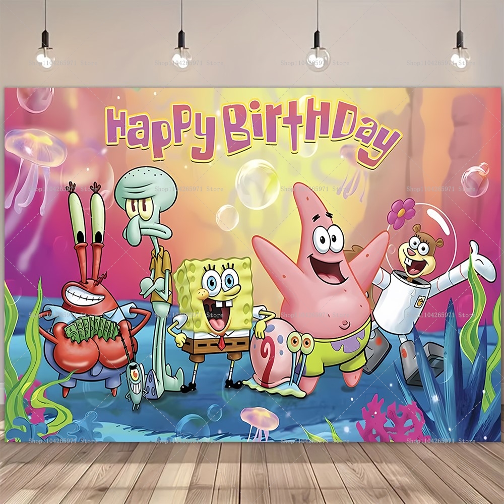 SpongeBob Party Backdrop Banne - Photography Architecture ulasan dan harga