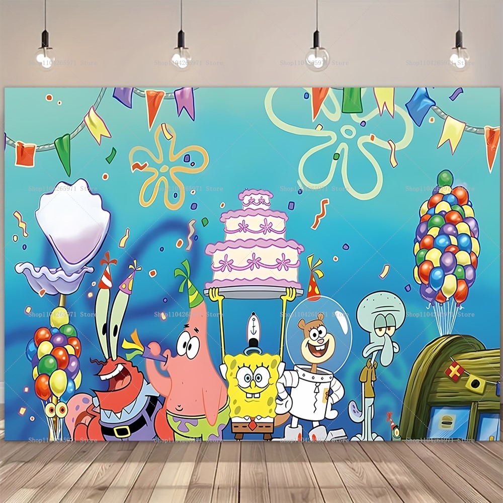 SpongeBob Party Backdrop Banne - Photography Architecture ulasan dan harga