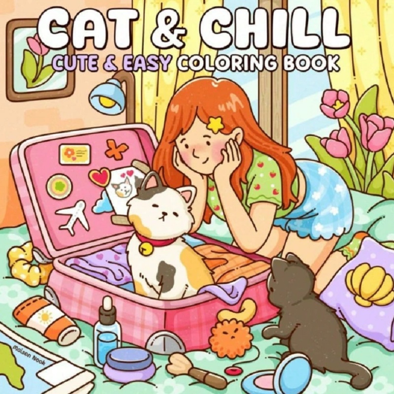 Cat & Girl Cute Easy Coloring  - Photography Of Book ulasan dan harga