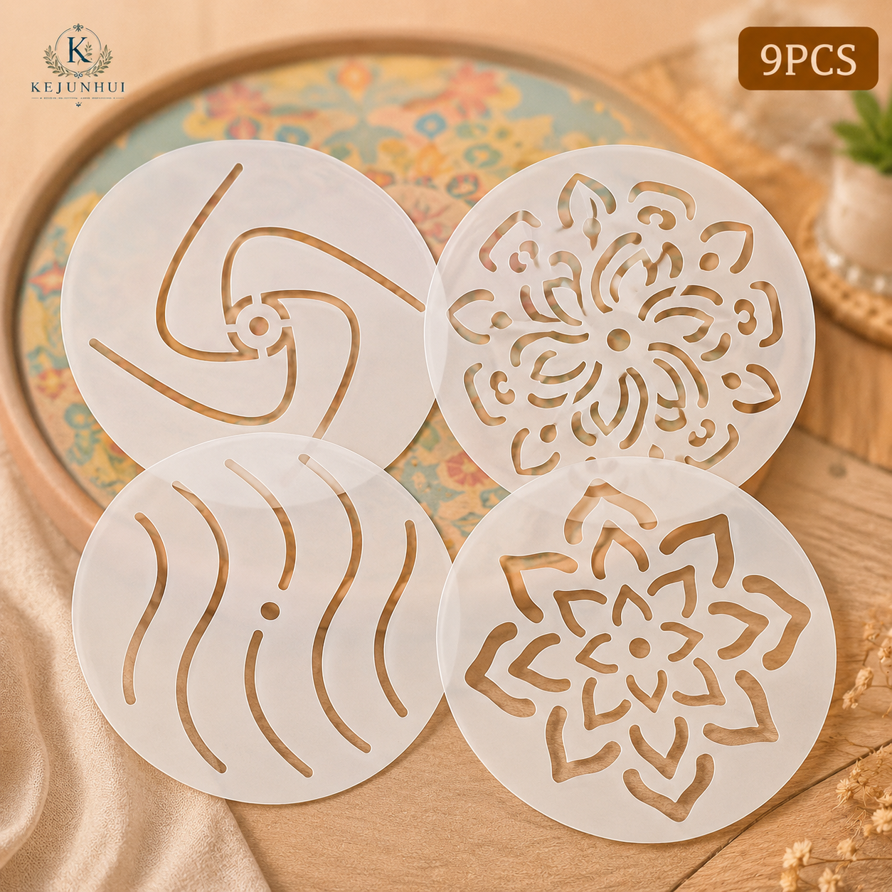 9Pcs 5.5in Round Mandala Stenc - Photography Model ulasan dan harga