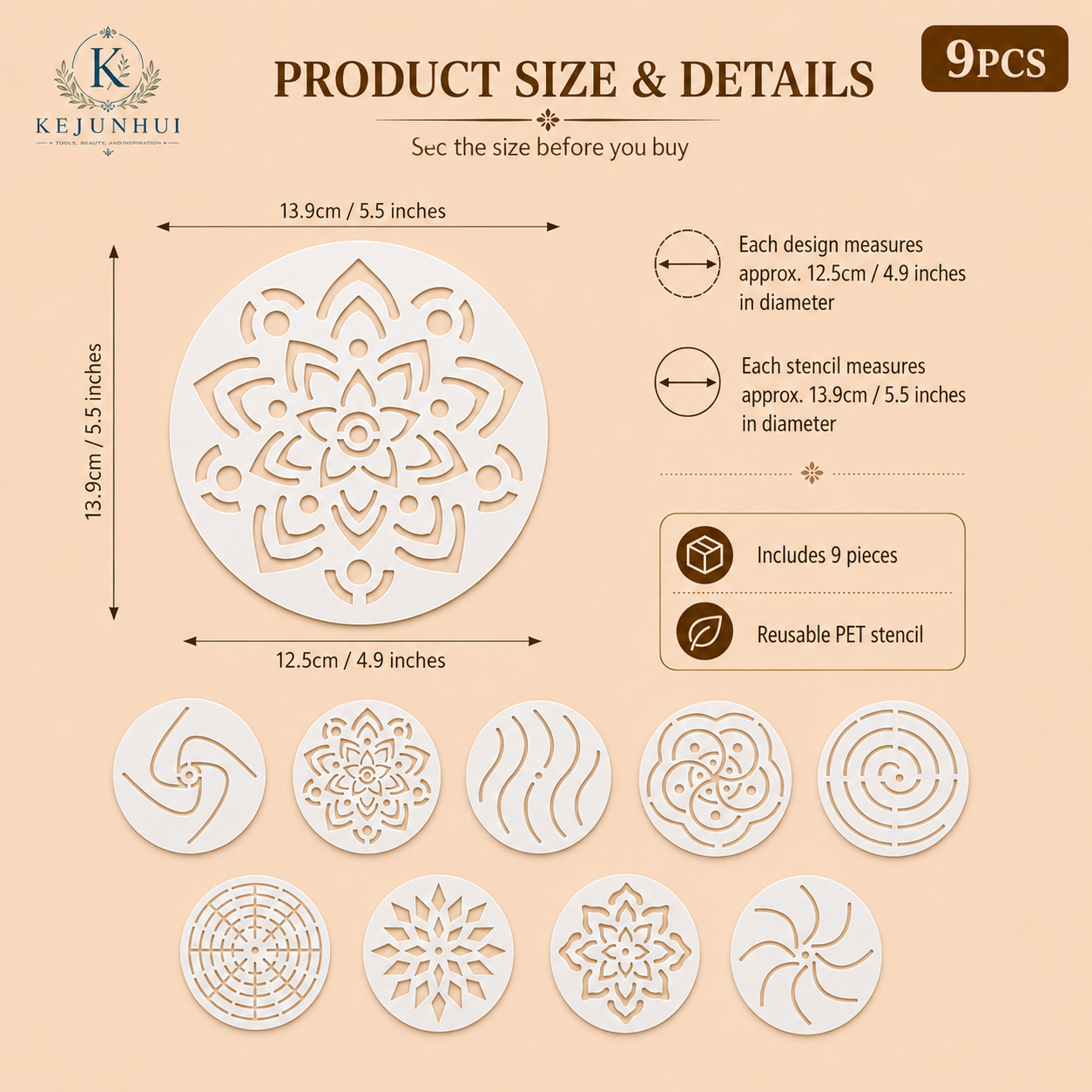 9Pcs 5.5in Round Mandala Stenc - Photography Model ulasan dan harga