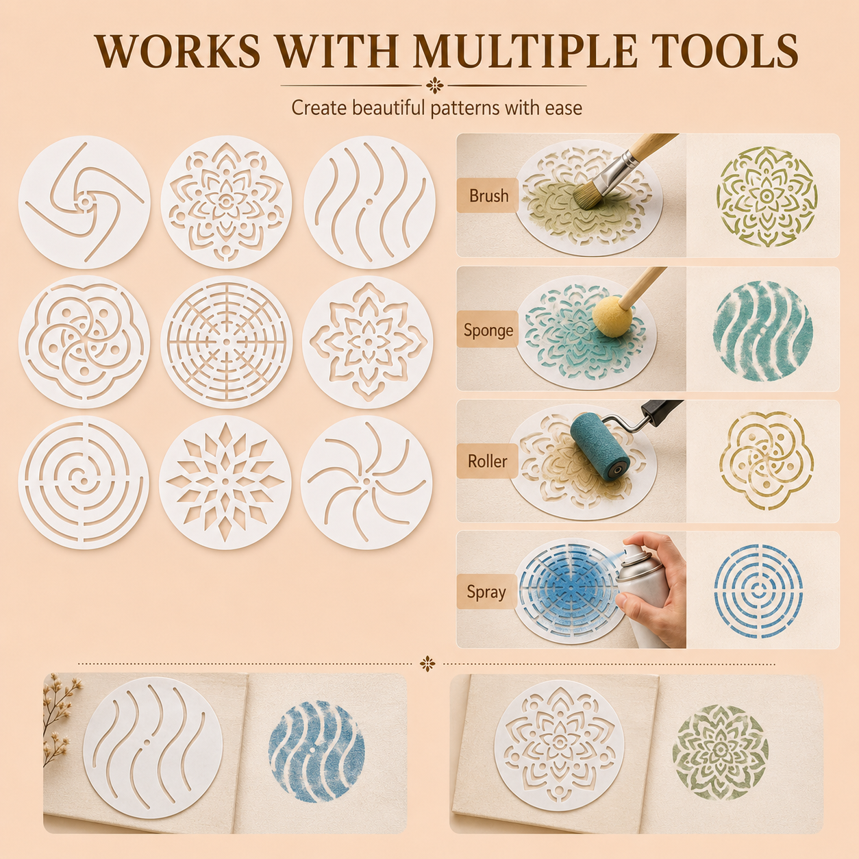 9Pcs 5.5in Round Mandala Stenc - Photography Model ulasan dan harga