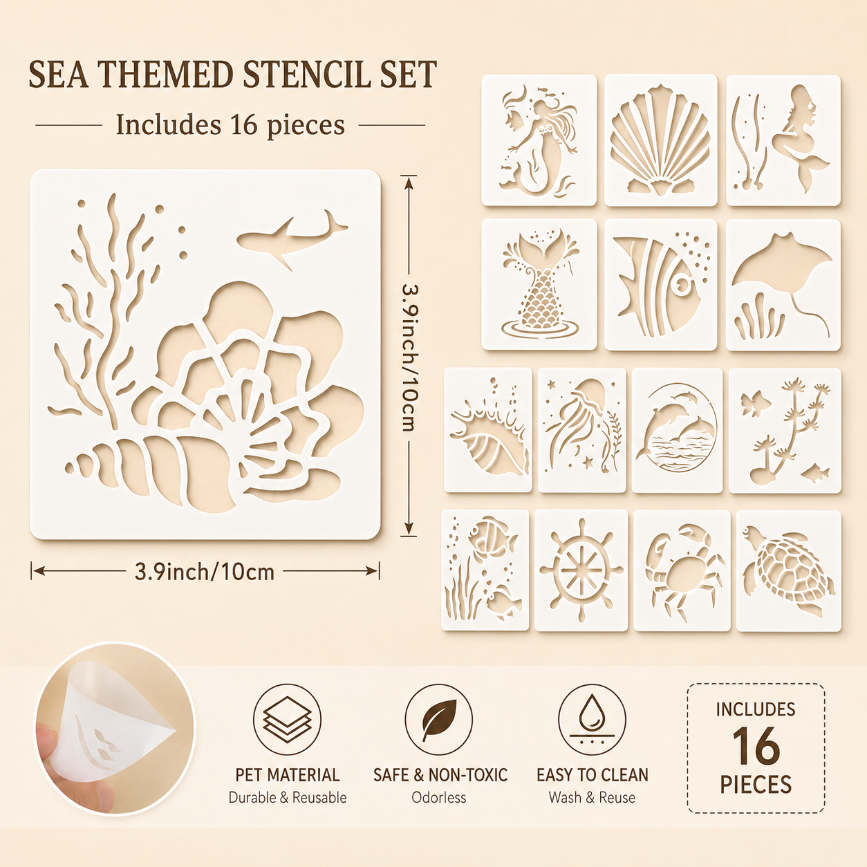16Pcs 3.9x3.9in Ocean Animal S - Photography Model ulasan dan harga