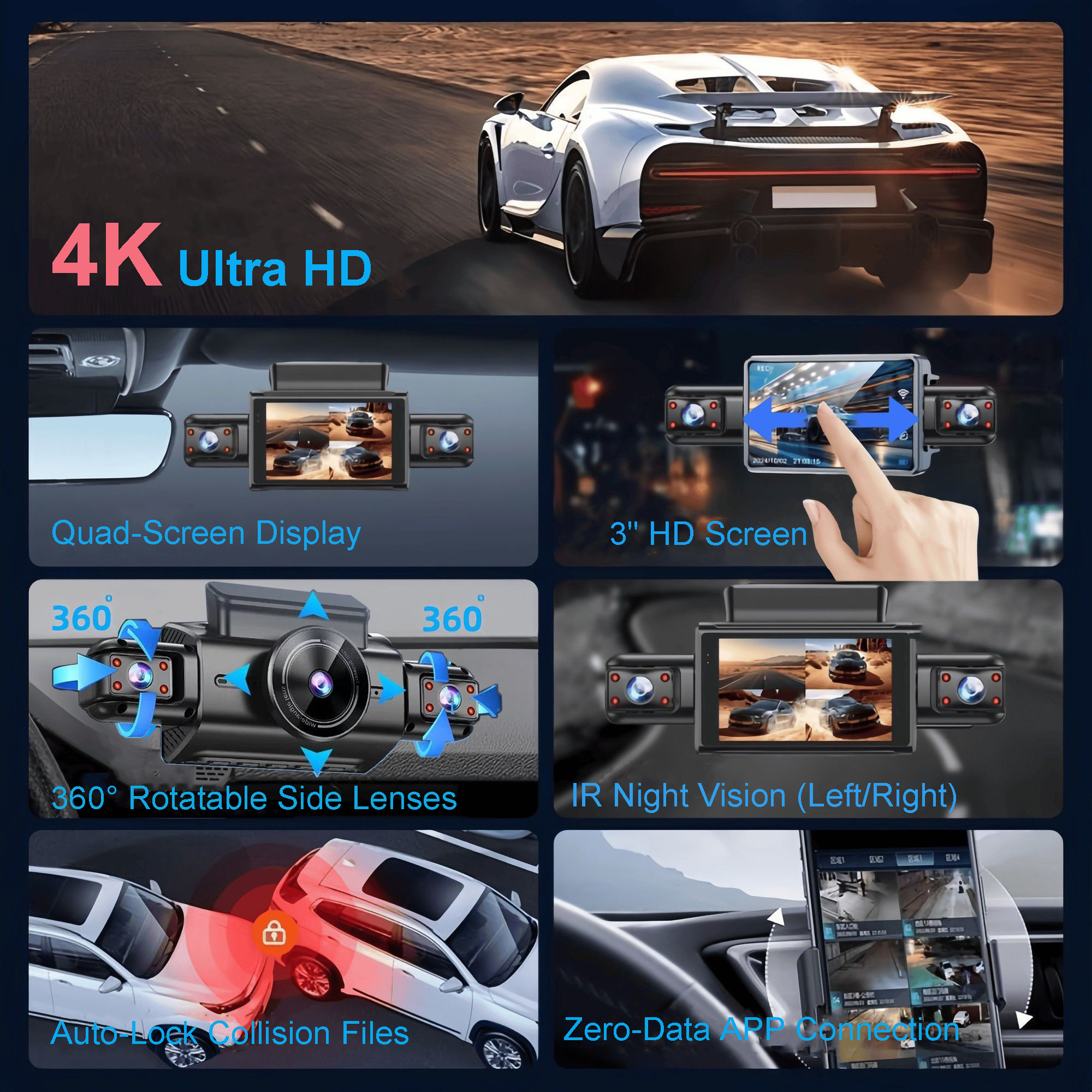 4K 4CH Hidden Car DVR with APP - Timelapse Controller ulasan dan harga